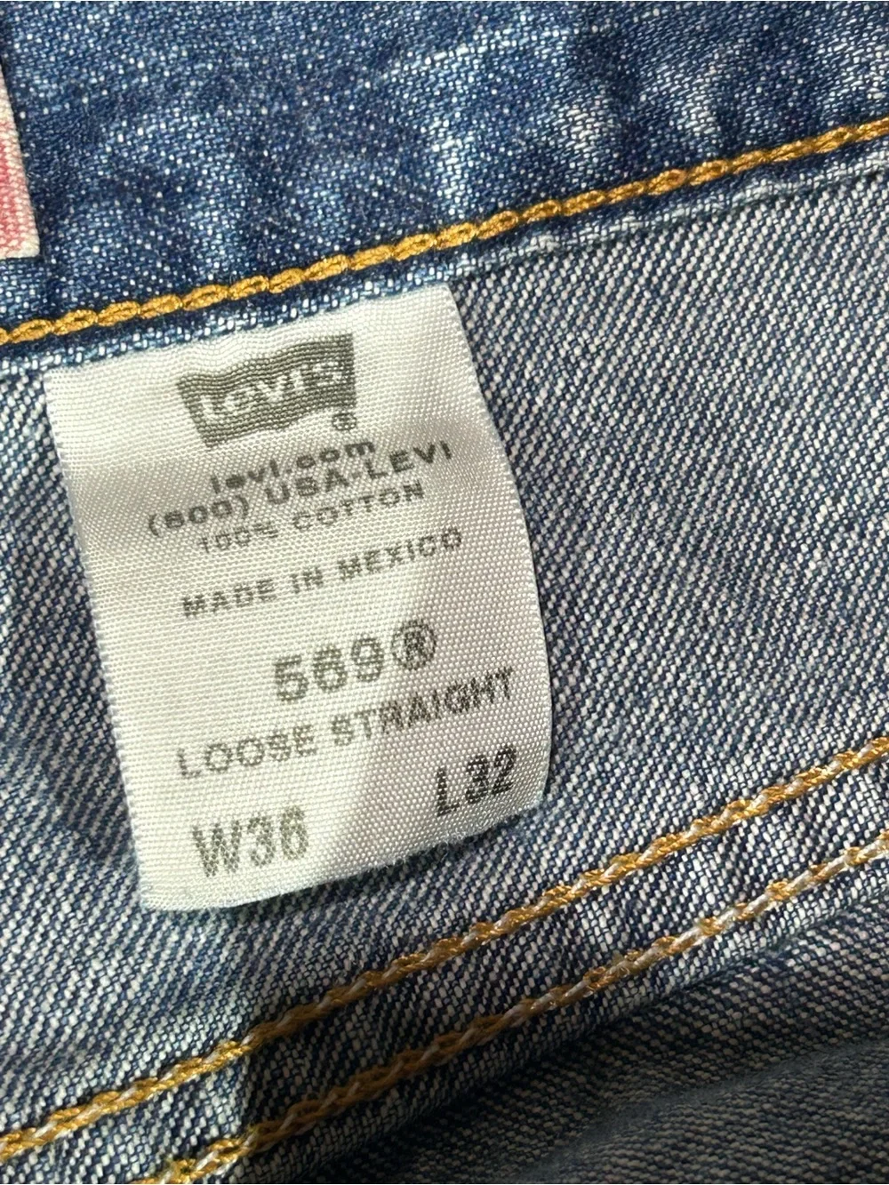Levis Mens Jeans 36x32 569 Loose Straight Fit Blue Distressed Light Denim Casual